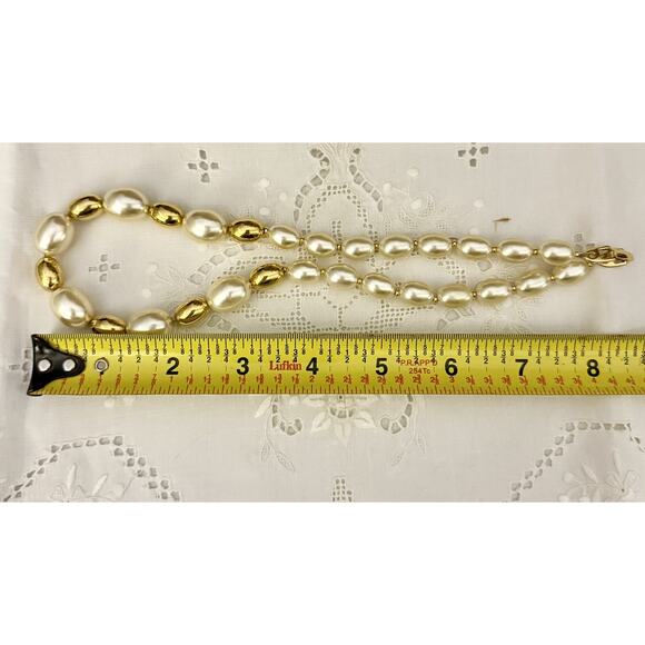 Vtg NAPIER Necklace Pearls & Gold Tone Beads Oval White Grannycore - Picture 5 of 5